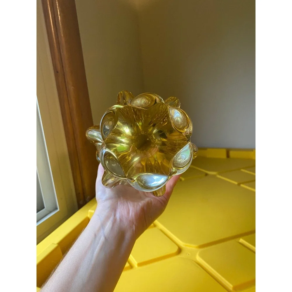 Egermann Bohemia Crystal Vase Hand Blown Amber Glass 10